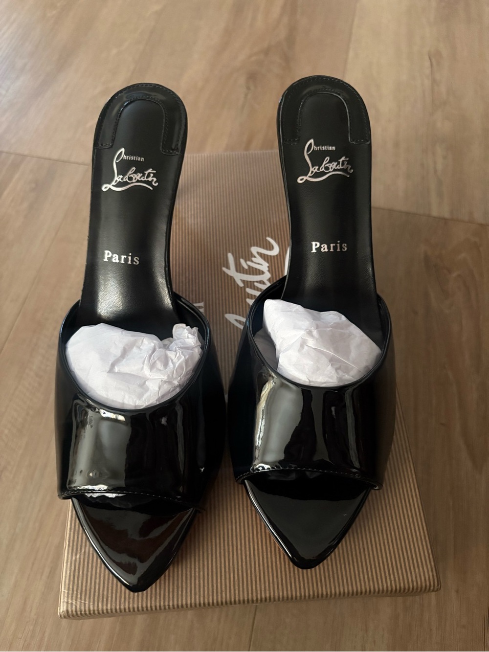 Christian Louboutin Black Patent Pointed-Toe Slide Mules